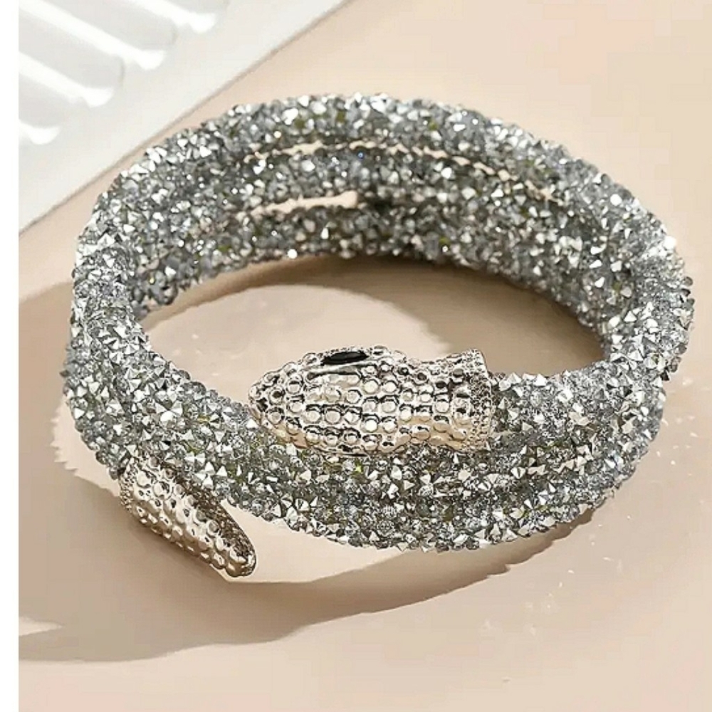 Y2K Silvertone Sparkly Snake Choker Wraparound Boho Fashion Trendy Necklace NEW - Picture 5 of 12